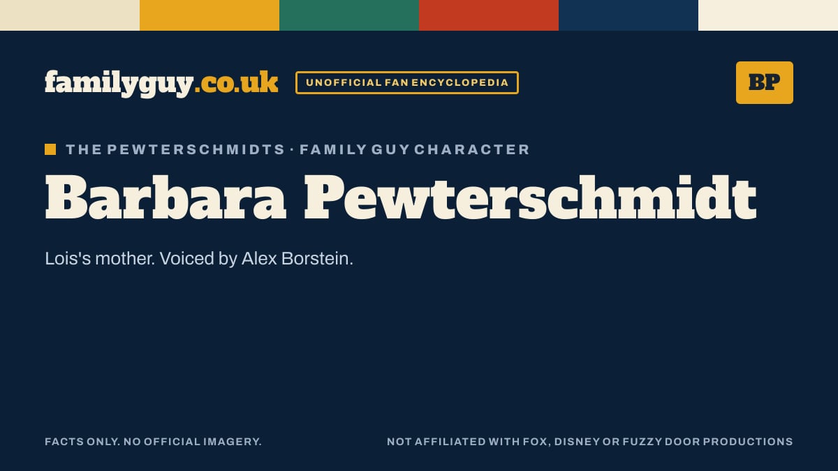 Barbara Pewterschmidt monogram card in the familyguy.co.uk design