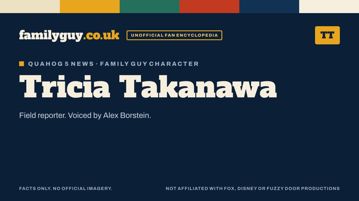 Tricia Takanawa monogram card in the familyguy.co.uk design
