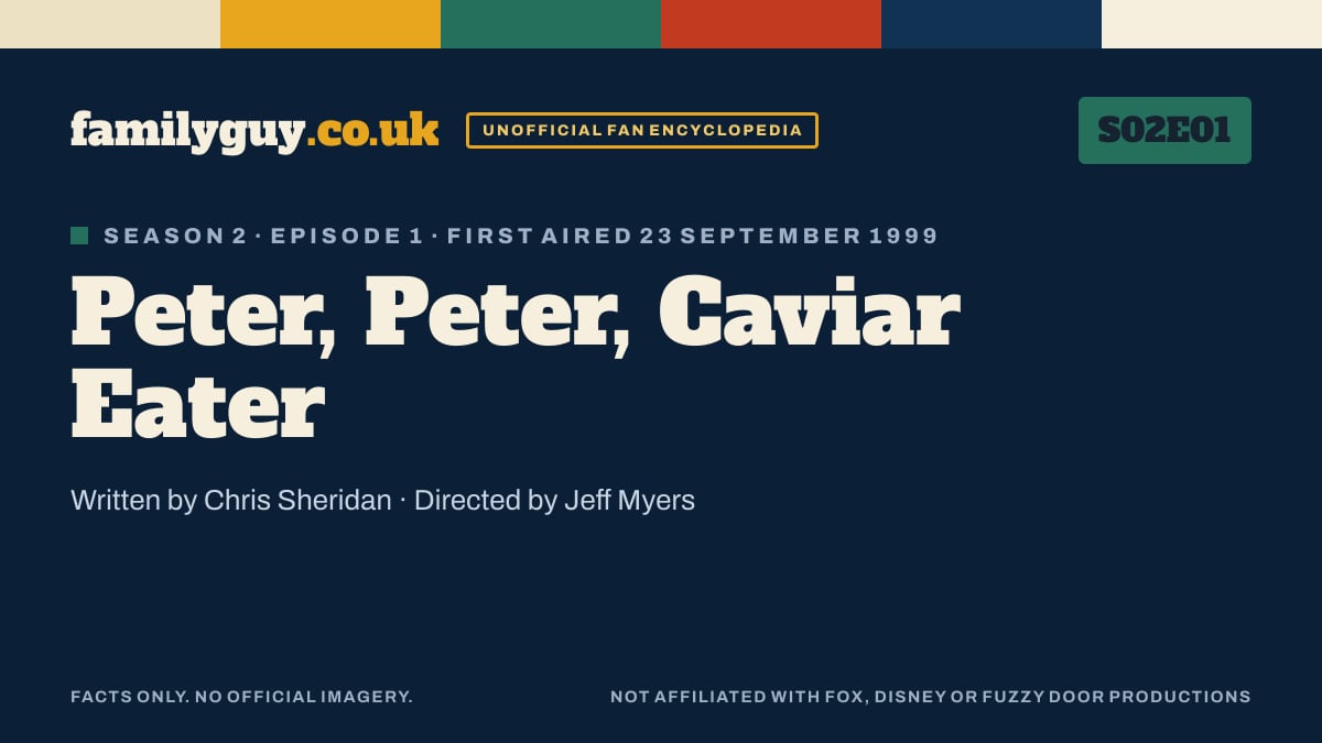 Peter, Peter, Caviar Eater, Family Guy S02E01, title card in the familyguy.co.uk design