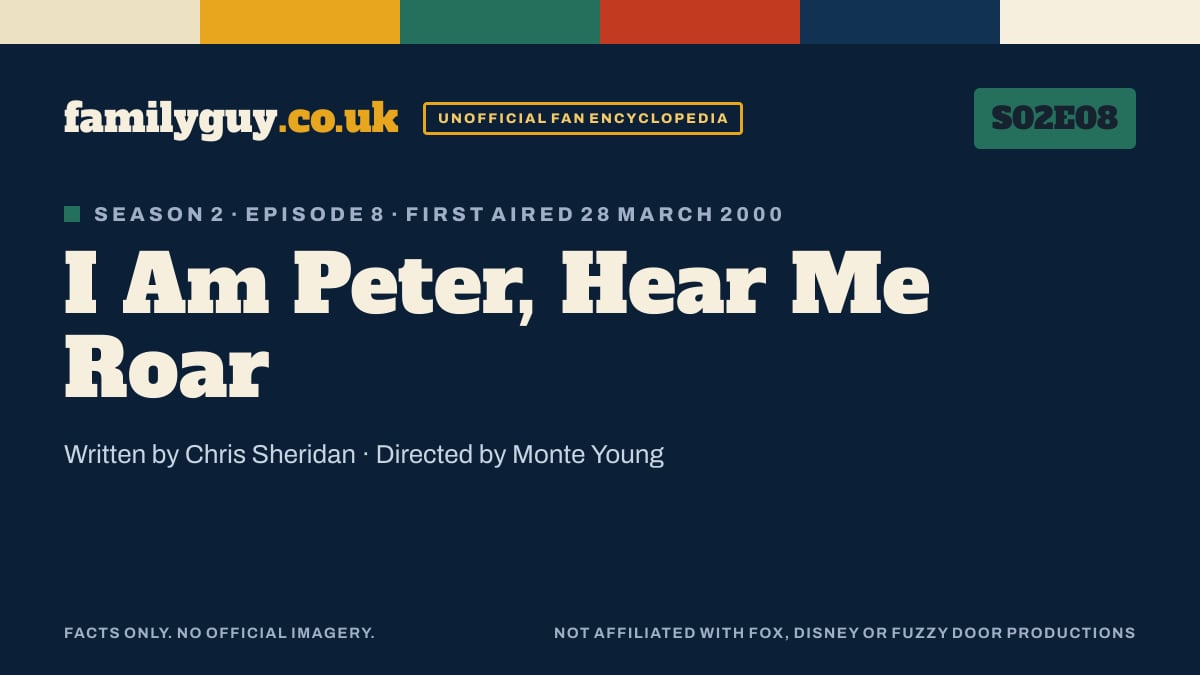 I Am Peter, Hear Me Roar, Family Guy S02E08, title card in the familyguy.co.uk design