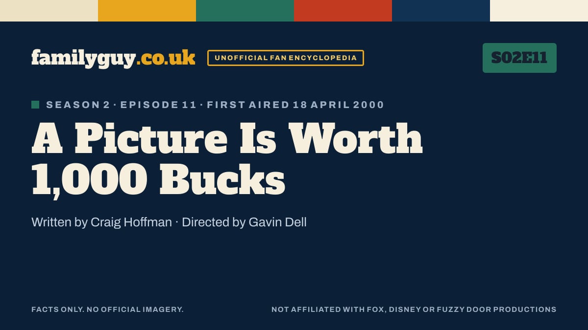 A Picture Is Worth 1,000 Bucks, Family Guy S02E11, title card in the familyguy.co.uk design