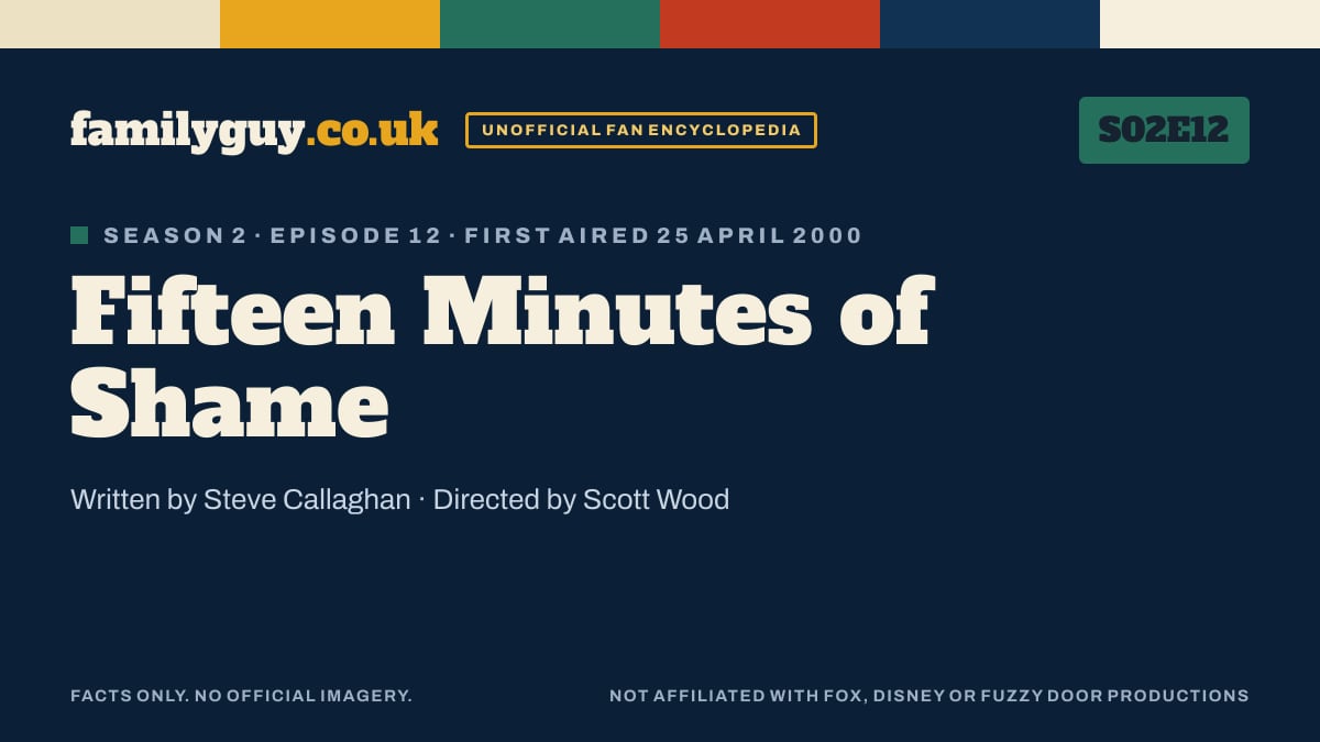 Fifteen Minutes of Shame, Family Guy S02E12, title card in the familyguy.co.uk design