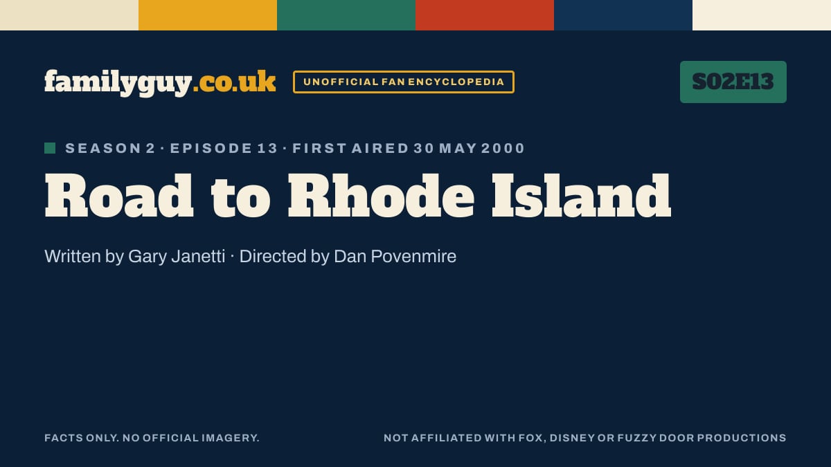 Road to Rhode Island, Family Guy S02E13, title card in the familyguy.co.uk design
