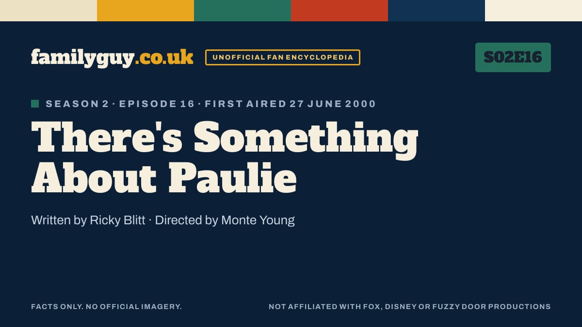 There's Something About Paulie, Family Guy S02E16, title card in the familyguy.co.uk design