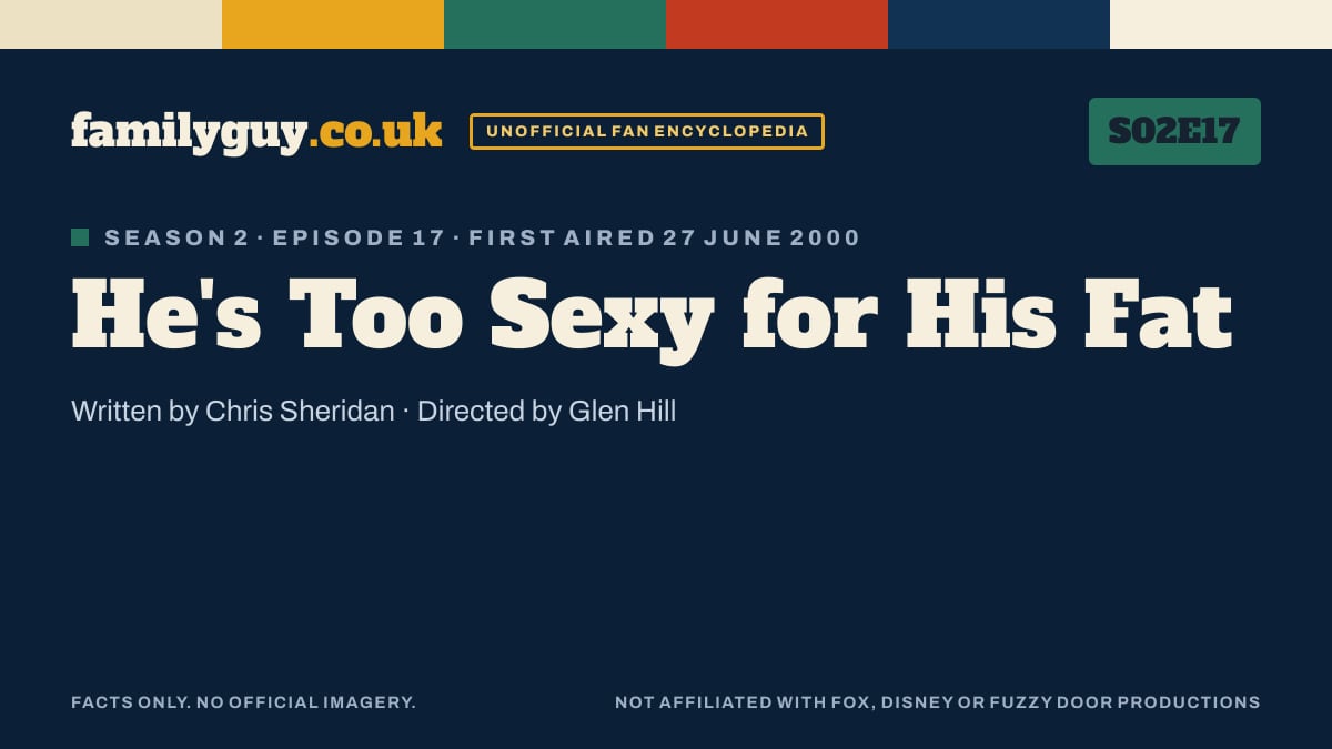 He's Too Sexy for His Fat, Family Guy S02E17, title card in the familyguy.co.uk design
