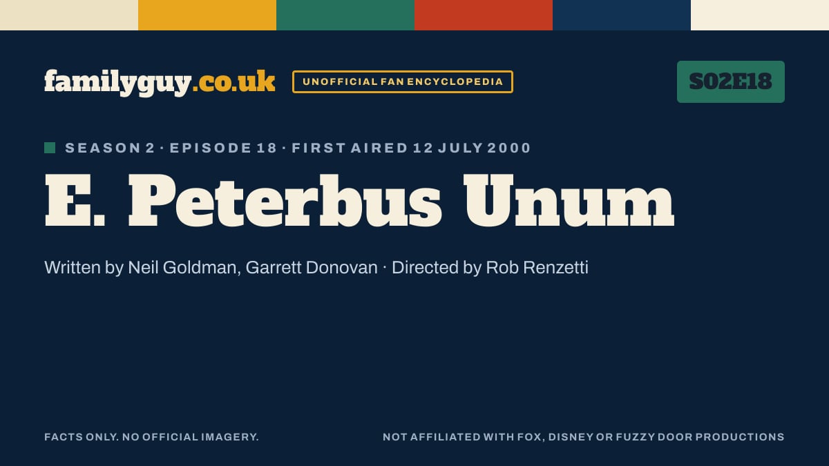 E. Peterbus Unum, Family Guy S02E18, title card in the familyguy.co.uk design