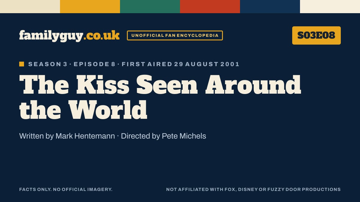 The Kiss Seen Around the World, Family Guy S03E08, title card in the familyguy.co.uk design