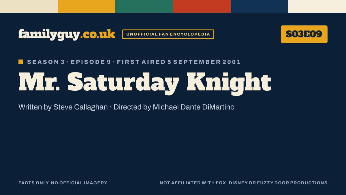 Mr. Saturday Knight, Family Guy S03E09, title card in the familyguy.co.uk design