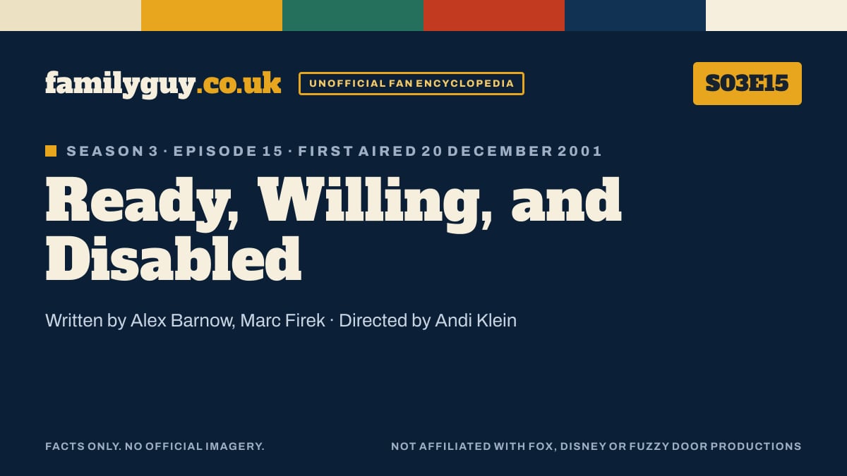 Ready, Willing, and Disabled, Family Guy S03E15, title card in the familyguy.co.uk design