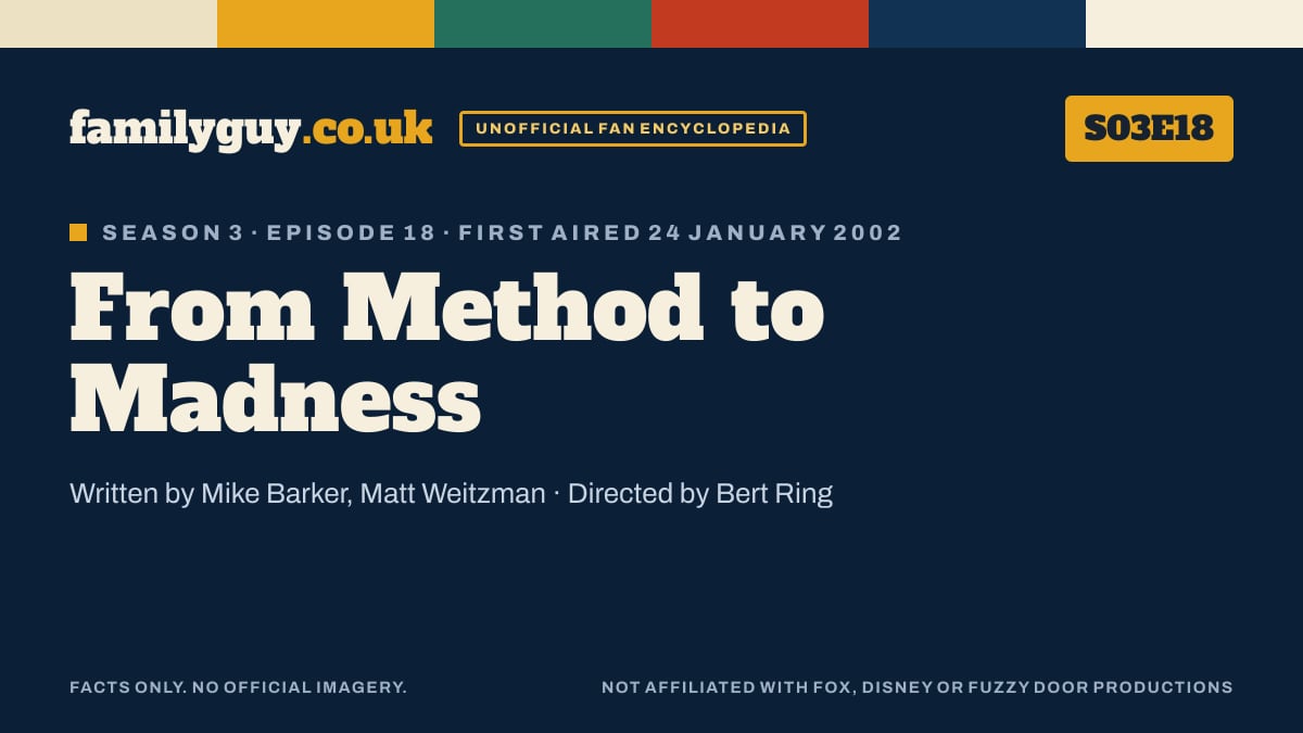 From Method to Madness, Family Guy S03E18, title card in the familyguy.co.uk design