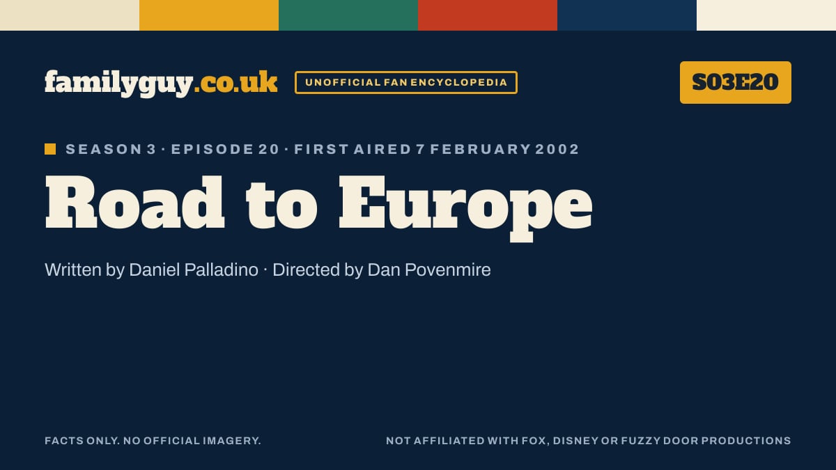 Road to Europe, Family Guy S03E20, title card in the familyguy.co.uk design