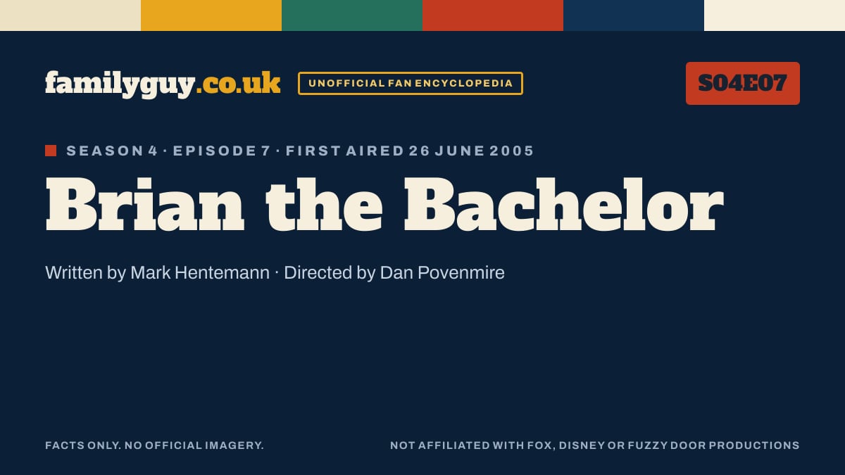Brian the Bachelor, Family Guy S04E07, title card in the familyguy.co.uk design