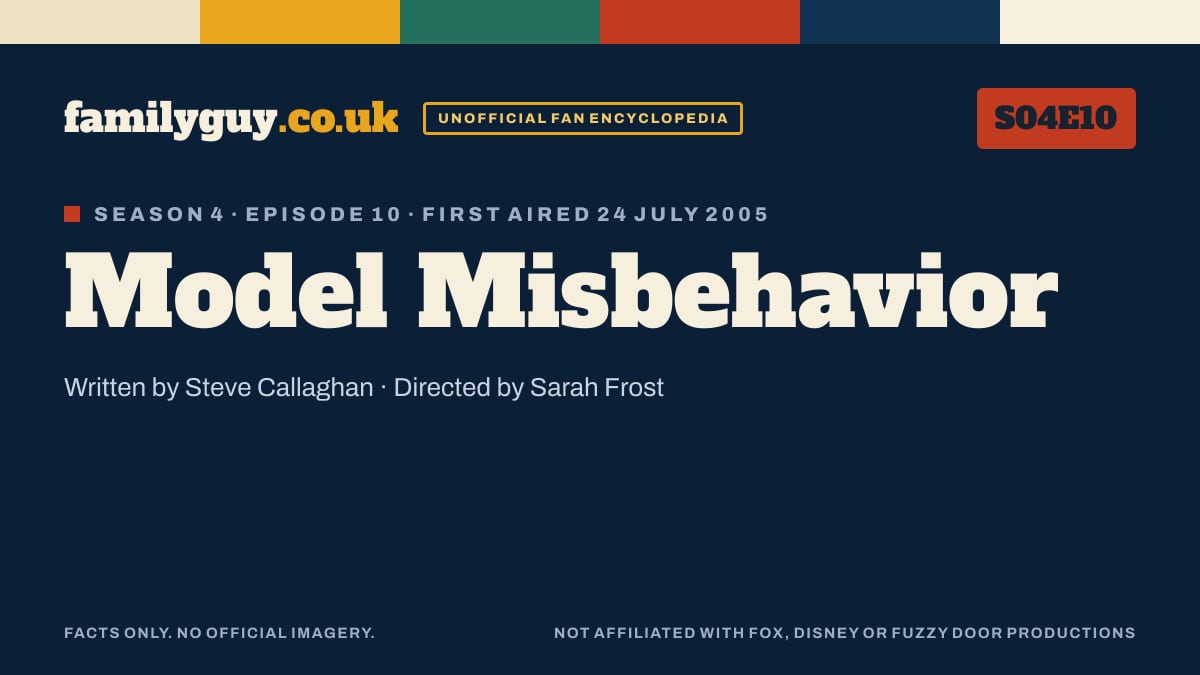 Model Misbehavior, Family Guy S04E10, title card in the familyguy.co.uk design