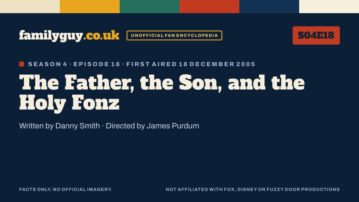 The Father, the Son, and the Holy Fonz, Family Guy S04E18, title card in the familyguy.co.uk design