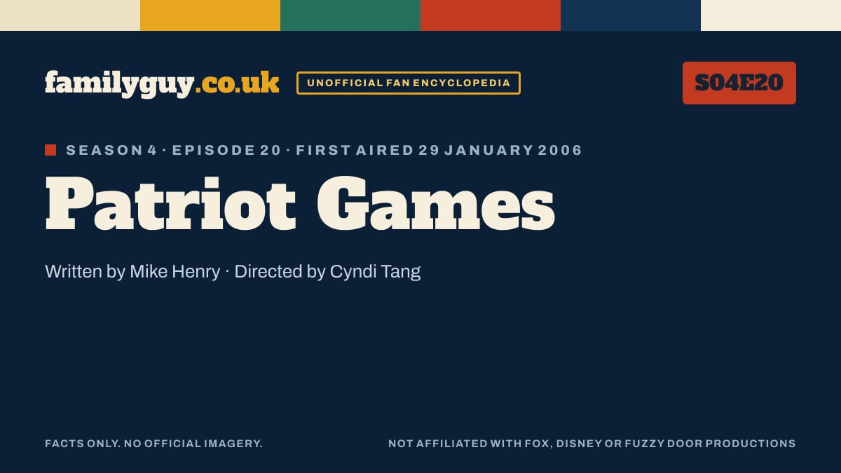 Patriot Games, Family Guy S04E20, title card in the familyguy.co.uk design