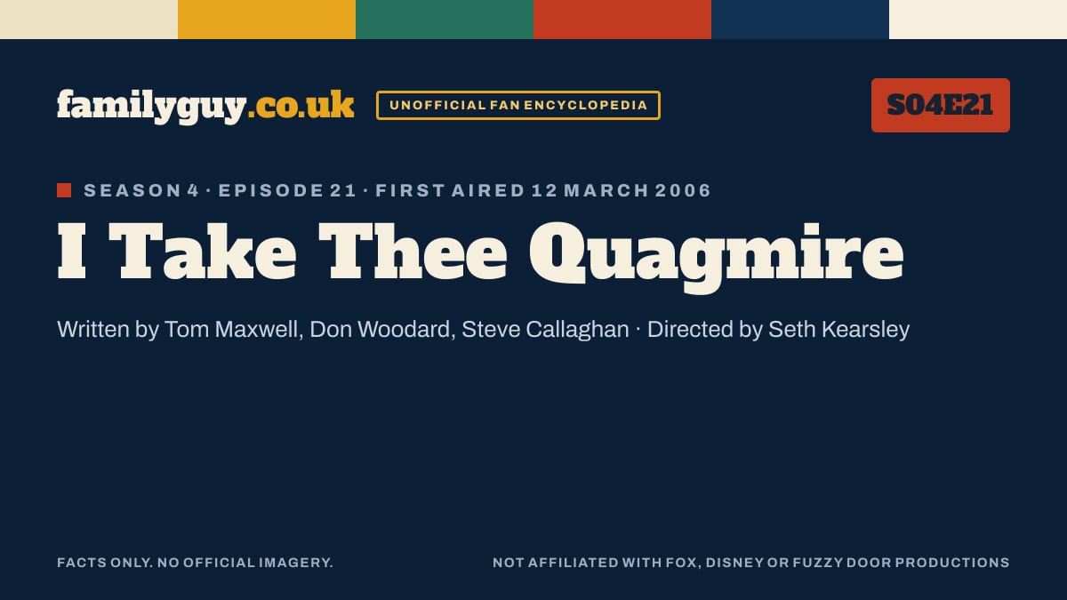 I Take Thee Quagmire, Family Guy S04E21, title card in the familyguy.co.uk design