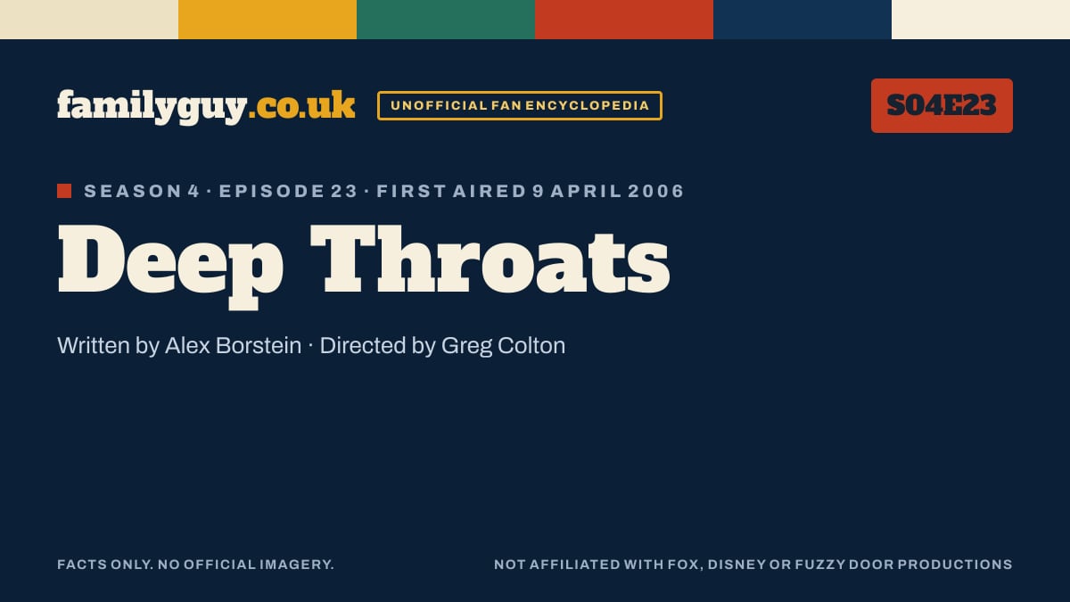 Deep Throats, Family Guy S04E23, title card in the familyguy.co.uk design