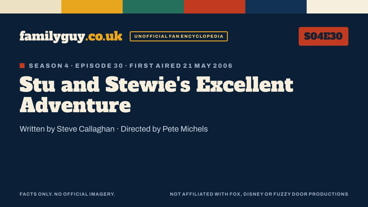 Stu and Stewie's Excellent Adventure, Family Guy S04E30, title card in the familyguy.co.uk design