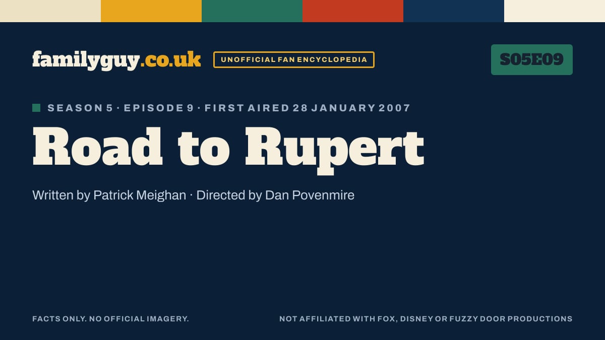 Road to Rupert, Family Guy S05E09, title card in the familyguy.co.uk design