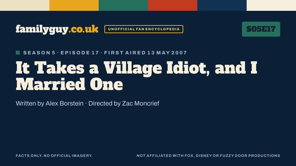 It Takes a Village Idiot, and I Married One, Family Guy S05E17, title card in the familyguy.co.uk design