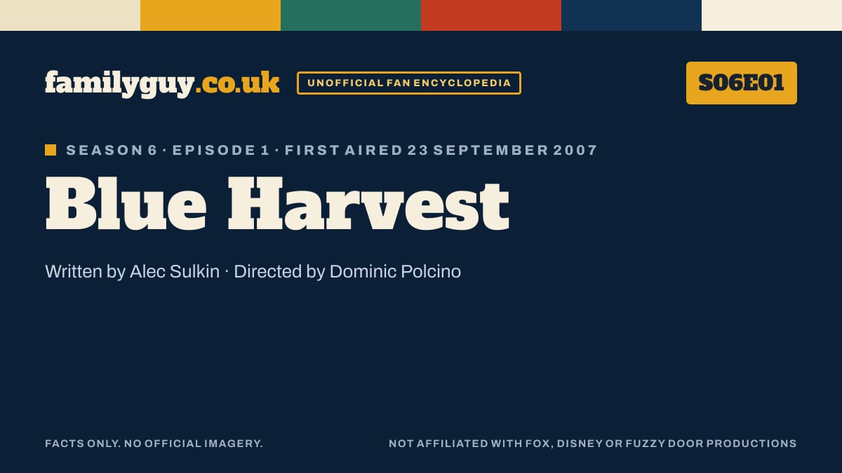 Blue Harvest, Family Guy S06E01, title card in the familyguy.co.uk design