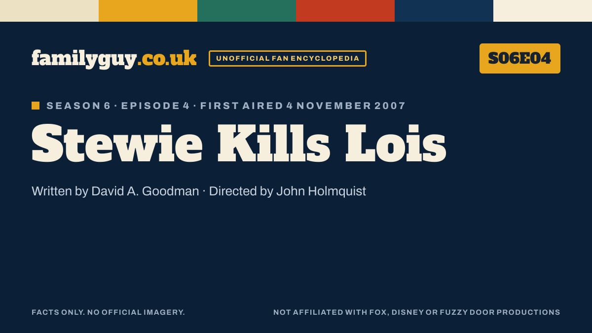 Stewie Kills Lois, Family Guy S06E04, title card in the familyguy.co.uk design