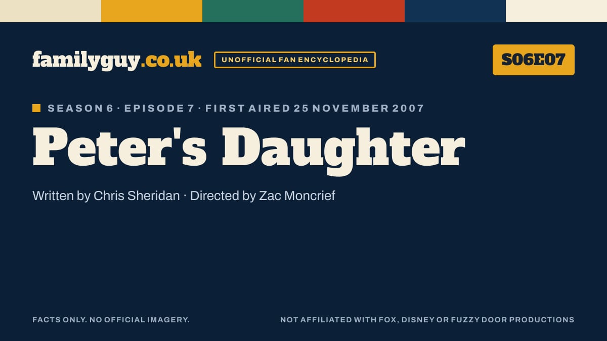 Peter's Daughter, Family Guy S06E07, title card in the familyguy.co.uk design