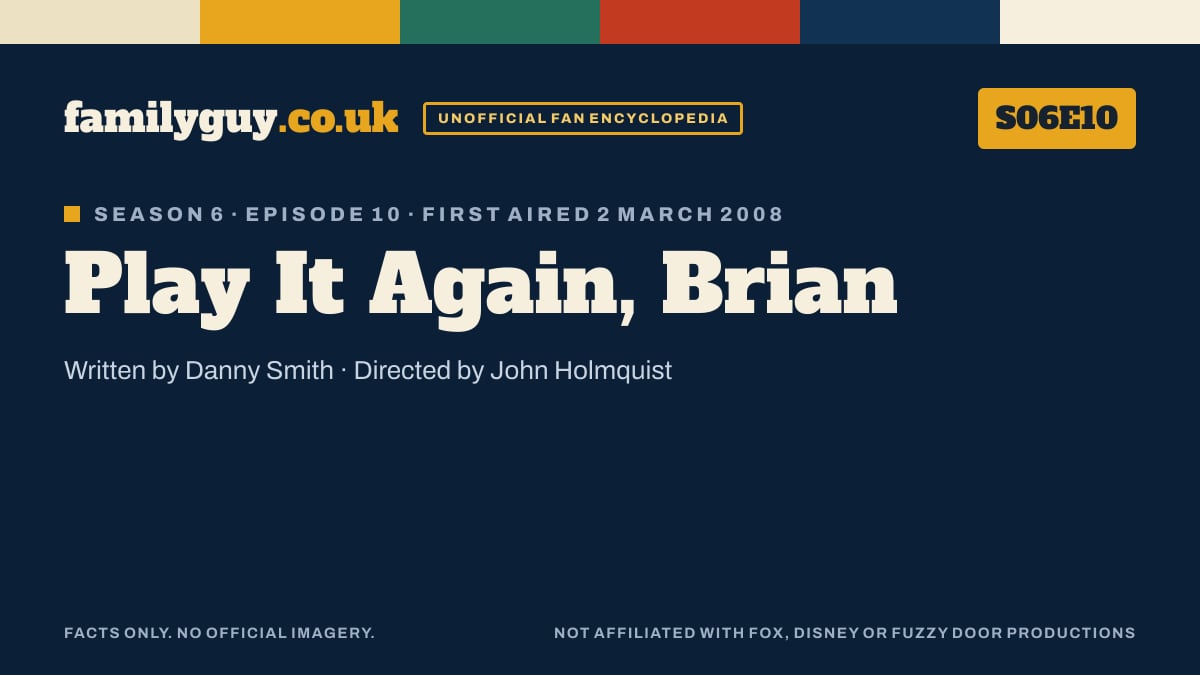 Play It Again, Brian, Family Guy S06E10, title card in the familyguy.co.uk design