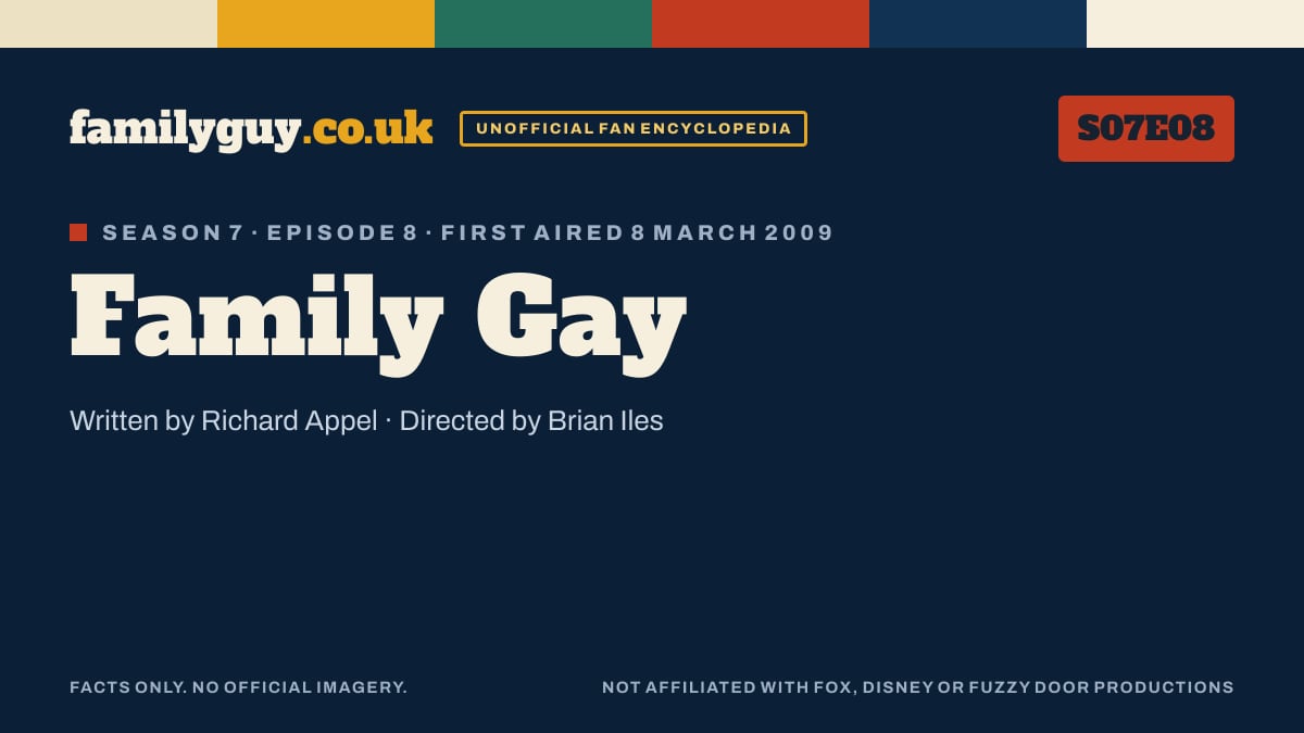 Family Gay, Family Guy S07E08, title card in the familyguy.co.uk design