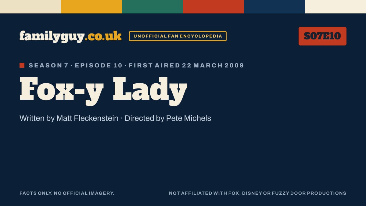 Fox-y Lady, Family Guy S07E10, title card in the familyguy.co.uk design