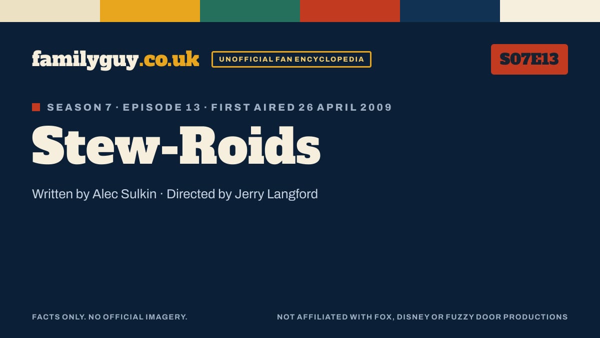 Stew-Roids, Family Guy S07E13, title card in the familyguy.co.uk design