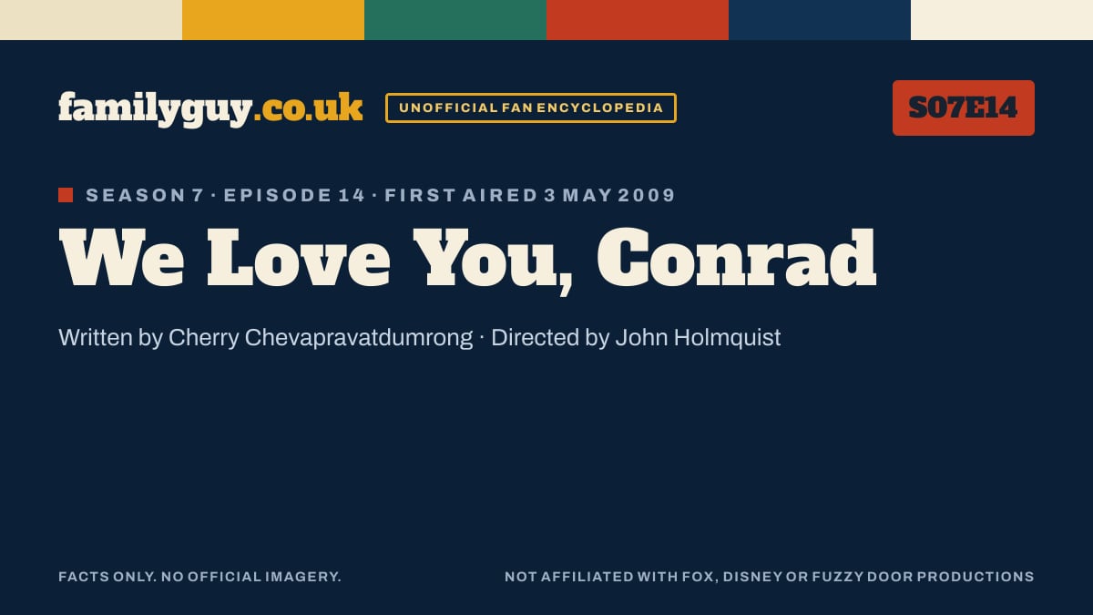 We Love You, Conrad, Family Guy S07E14, title card in the familyguy.co.uk design