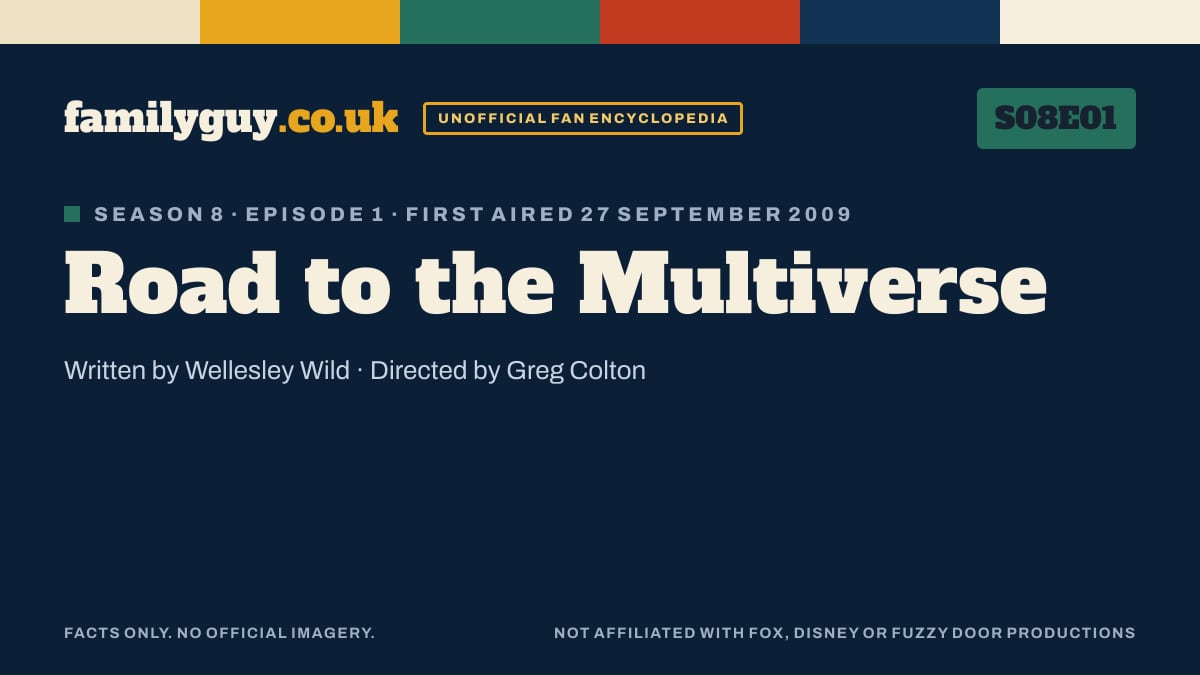 Road to the Multiverse, Family Guy S08E01, title card in the familyguy.co.uk design