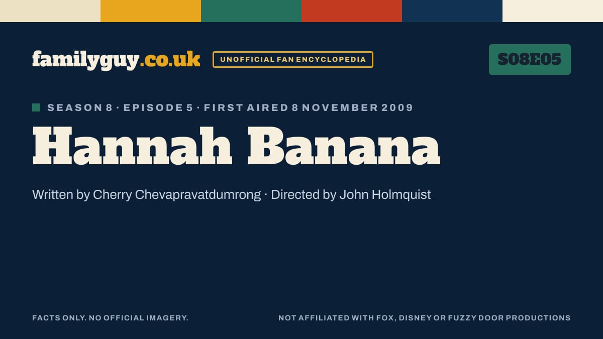 Hannah Banana, Family Guy S08E05, title card in the familyguy.co.uk design