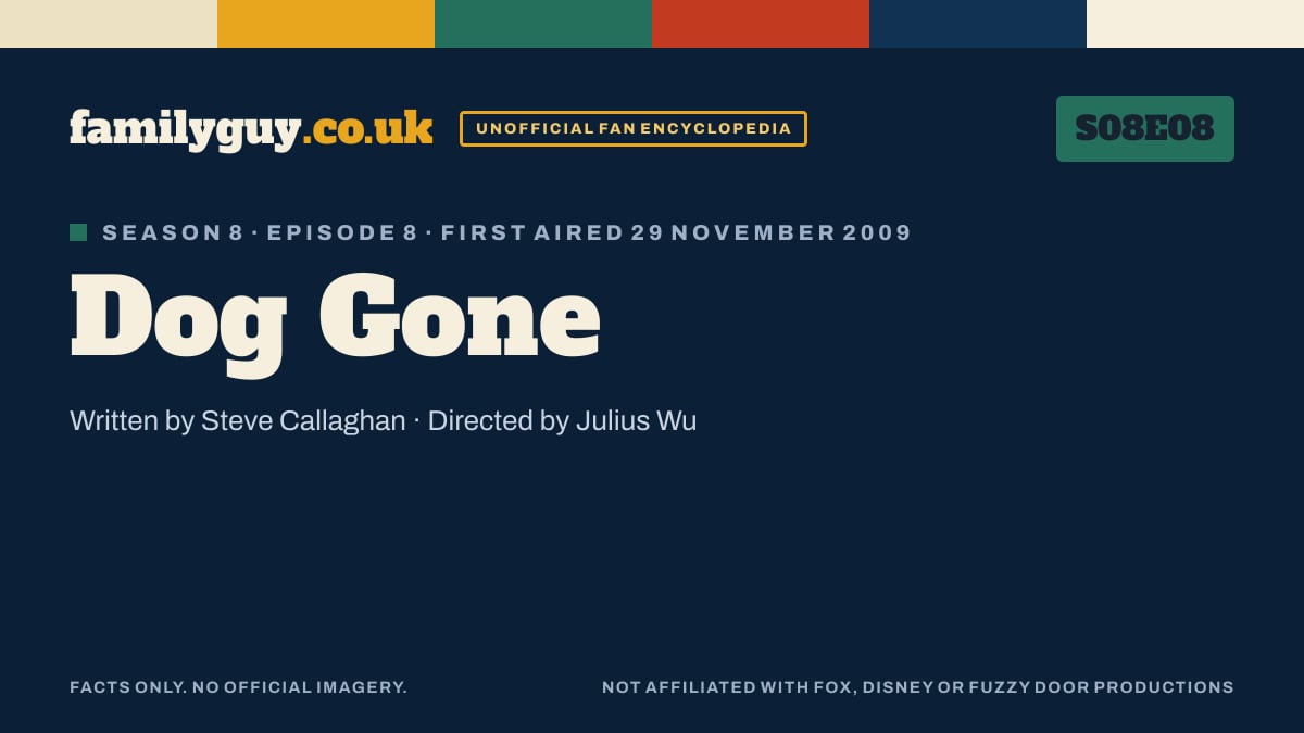 Dog Gone, Family Guy S08E08, title card in the familyguy.co.uk design