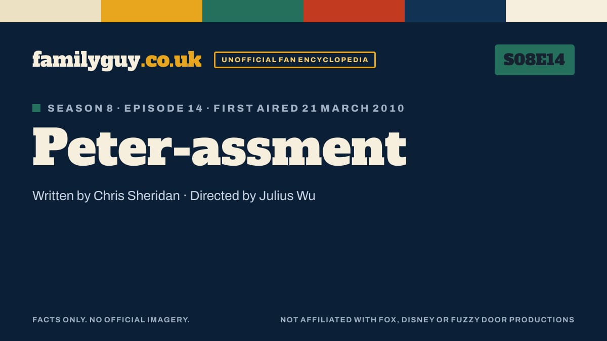 Peter-assment, Family Guy S08E14, title card in the familyguy.co.uk design