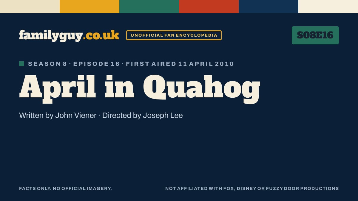 April in Quahog, Family Guy S08E16, title card in the familyguy.co.uk design