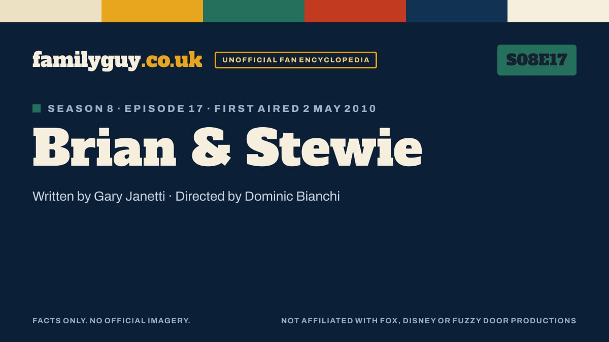 Brian & Stewie, Family Guy S08E17, title card in the familyguy.co.uk design