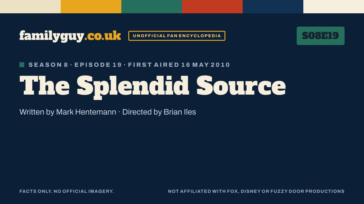 The Splendid Source, Family Guy S08E19, title card in the familyguy.co.uk design