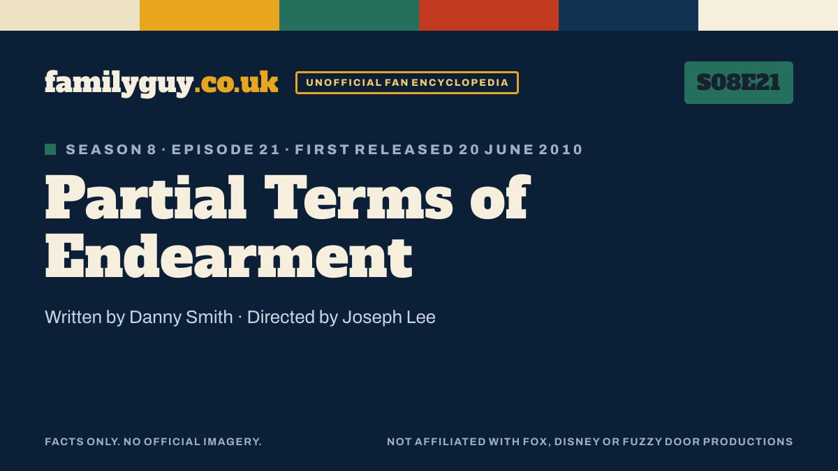 Partial Terms of Endearment, Family Guy S08E21, title card in the familyguy.co.uk design
