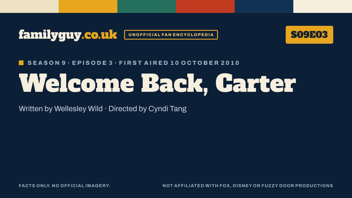 Welcome Back, Carter, Family Guy S09E03, title card in the familyguy.co.uk design