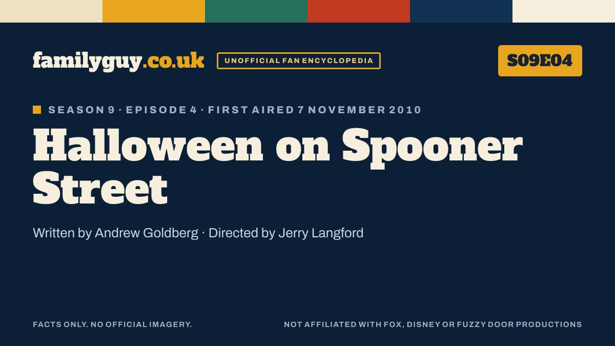 Halloween on Spooner Street, Family Guy S09E04, title card in the familyguy.co.uk design