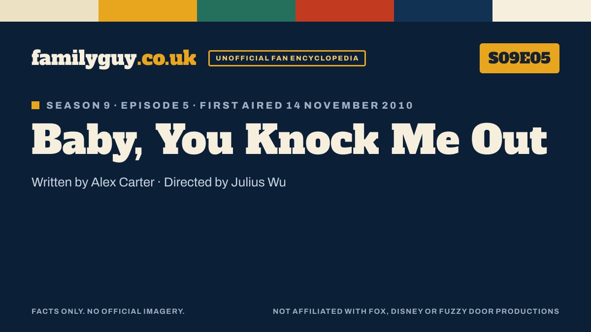 Baby, You Knock Me Out, Family Guy S09E05, title card in the familyguy.co.uk design