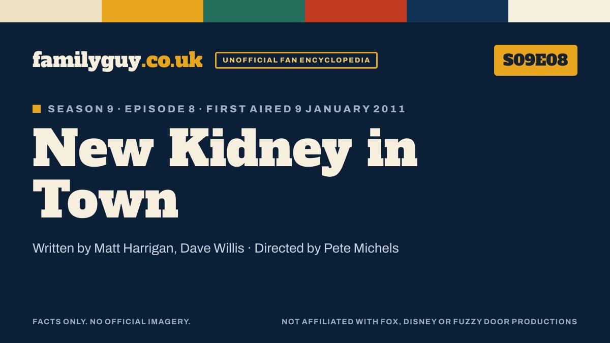 New Kidney in Town, Family Guy S09E08, title card in the familyguy.co.uk design