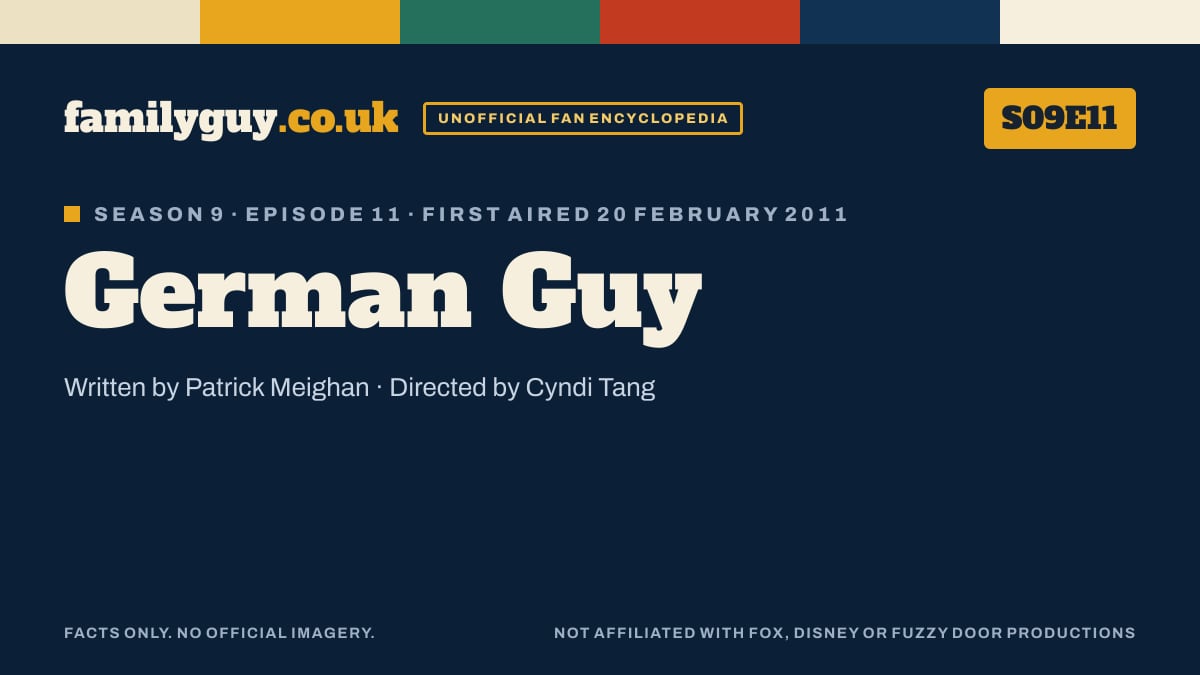 German Guy, Family Guy S09E11, title card in the familyguy.co.uk design