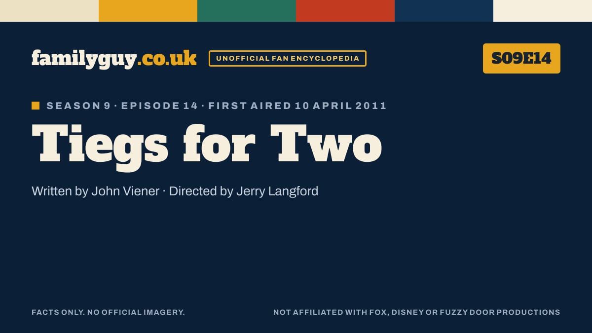 Tiegs for Two, Family Guy S09E14, title card in the familyguy.co.uk design