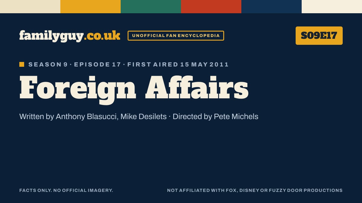 Foreign Affairs, Family Guy S09E17, title card in the familyguy.co.uk design