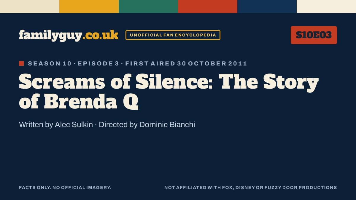Screams of Silence: The Story of Brenda Q, Family Guy S10E03, title card in the familyguy.co.uk design