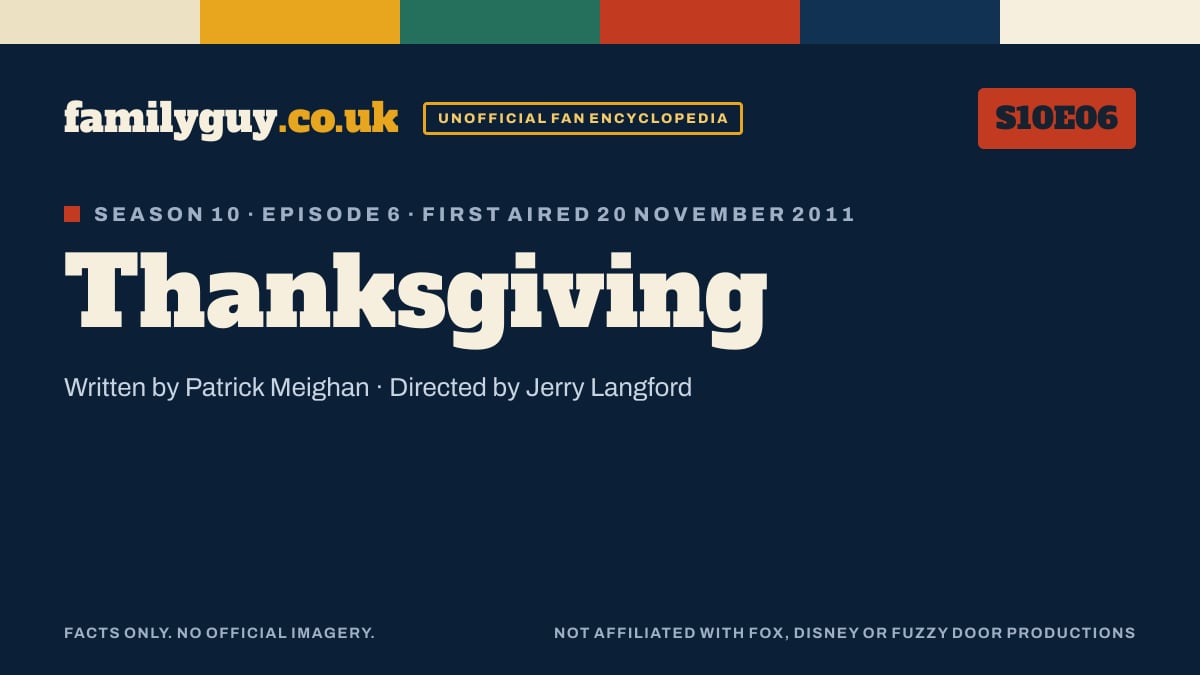 Thanksgiving, Family Guy S10E06, title card in the familyguy.co.uk design