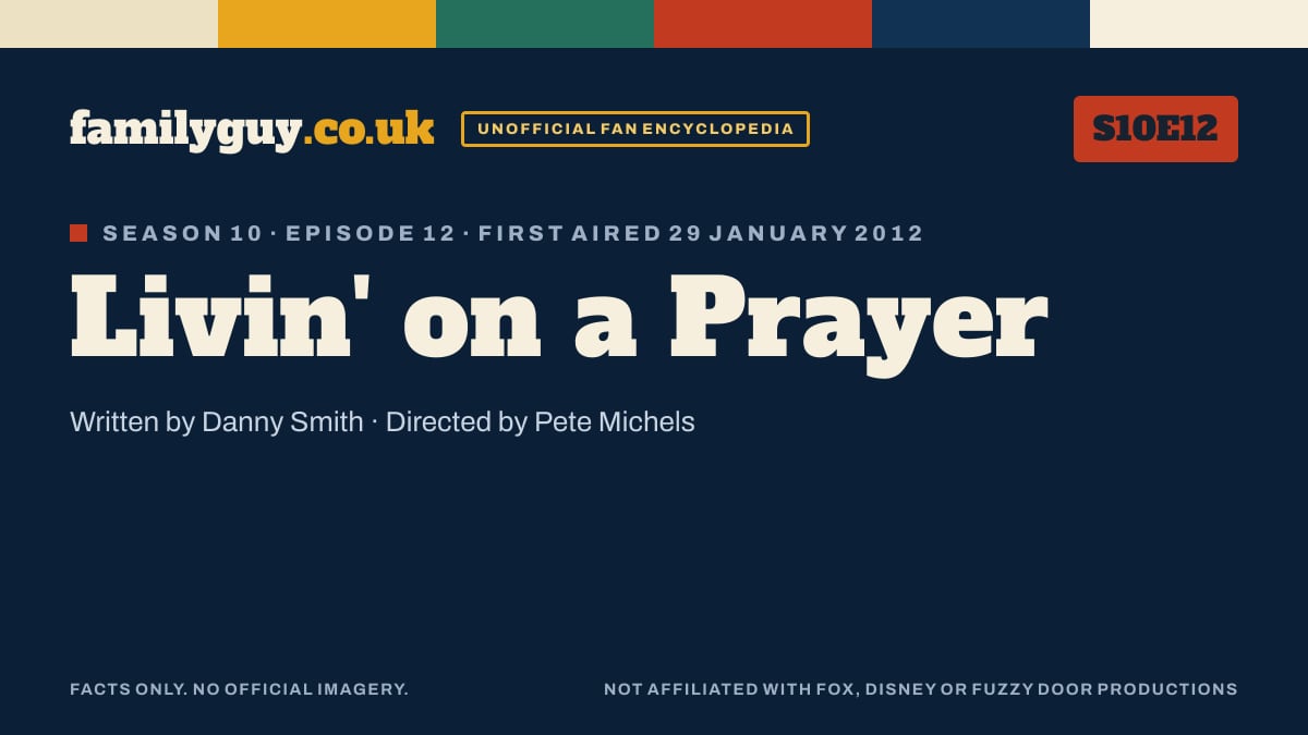 Livin' on a Prayer, Family Guy S10E12, title card in the familyguy.co.uk design